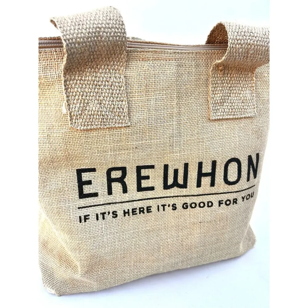 Erewhon Insulated Tote Bag Jute Woven Tan Farmers Market Cooler LA - Picture 3 of 10